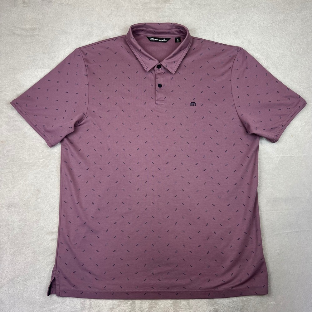 TravisMathew Mens XL Purple Micro Print Polo Shirt Short Sleeve 1MZ105 Golf